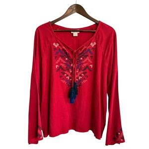 Ariat top women's XL red embroidered Aztec tribal boho western festival cowgirl